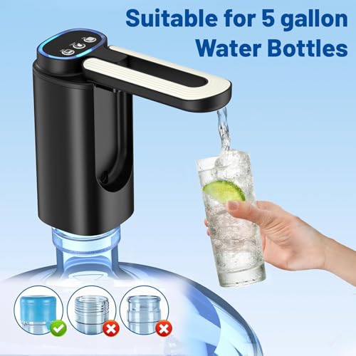 Image of ZollyssAutomatic Water Dispenser Pump for 20 Litre Bottle | Big Battery - Portable C Type USB Rechargeable Water Pump Dispenser for Home, Office, 3 Mode Portable Foldable Nozzle, Light Black
