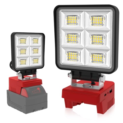 T-SUN Cordless LED Work Light for Milwau-kee 18V/20V Battery, 48W 5200LM Flood Light with Low Voltage Protection & USB-C Charging, Job Site Lighting for Emergency Workshop Garage (No Battery)