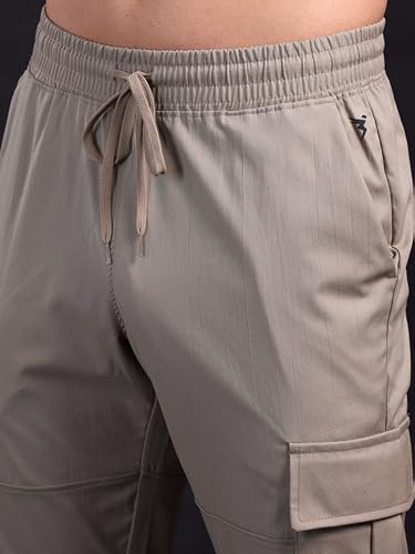 Image of TECHNOSPORT Men's Regular Fit Mid Rise Polyester Solid Cargos for Activewear, Regular Use and Quick Dry