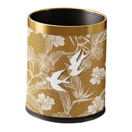 MagiDeal Poubelle double couche recouverte de cuir PU, ouverte sur le dessus, pour salon, salle de bain, salle de bricolage intérieure, or avec Bordure Dorée