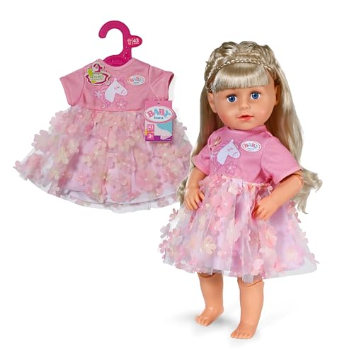 BABY born Blumenkleid mit Einhorn - Farbenfrohes Puppenkleid mit Blumendetails - Für alle 43cm Puppen - Hochwertiges Puppenzubehör