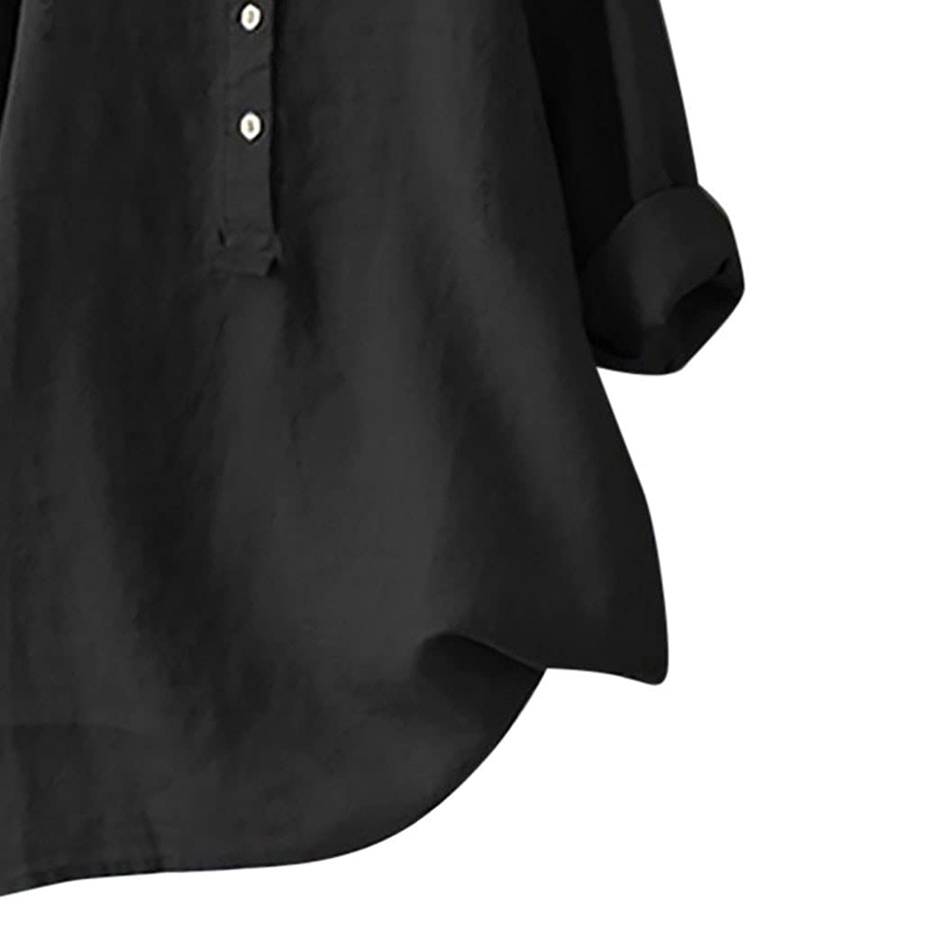 HAOLEI Chemise Lin Femme Chemisier Coton Et Lin pour Femmes Col en V Bouton Manches Longues Tops Couleur Unie LâChe Respirant T-Shirts Grande Taille Pas Casual Tunique Blouse