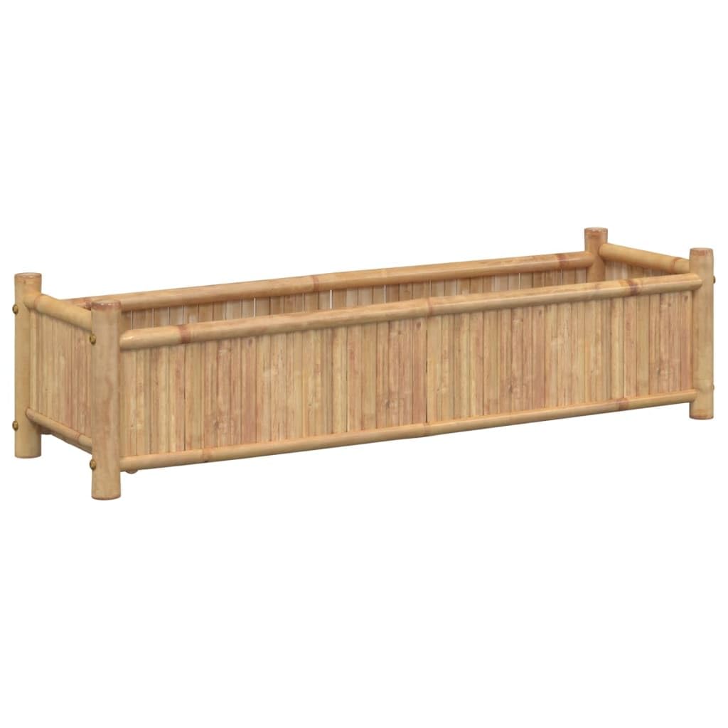 Jardinera de bambú 100 x 30 x 25 cm para plantas y flores, caja elevada de jardín, balcón o patio, diseño amplio para hierbas aromáticas y verduras, material natural resistente