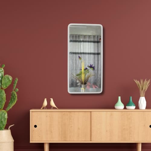 Image of Modern Elegance Rectangular Wall-Mounted Mirror Metal Framed Wall Mirror Bathroom Mirror Living Room Mirror Home Decor Mirror 18 x 36 Inches White MF 94