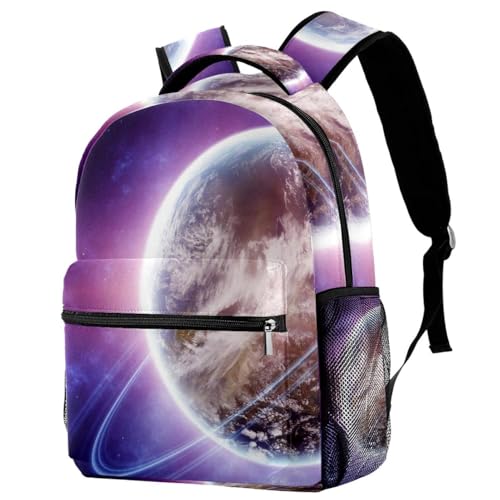 Sac à dos d'école galaxie planète violet pour adolescentes et filles 40cm