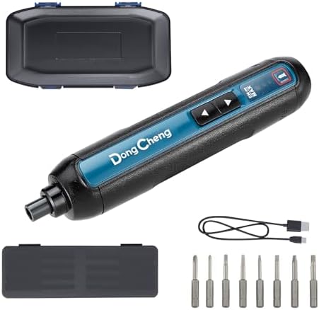 Dong Cheng Mini Akkuschrauber 4V, 3 Drehmoment bis 5Nm, USB-C Ladekabel | Integrierter 2000 mAh Lithium-Ionen-Akku, Dual-LED, inkl. 8 magnetischer Schrauberbits, ideal für Heimwerk