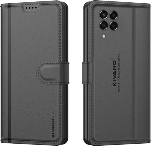 Image of KIVANO LUXE Compatible for Samsung Galaxy M33 5G Luxury Handmade Leather Magnetic Flip Folio Case | Card Holder & Kickstand | Slim Protective Cover | Unisex - Black