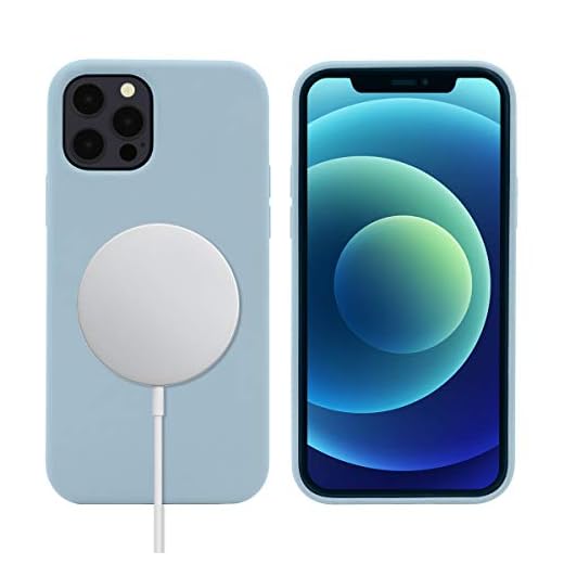 PETERONG skal silikon med magneter för iPhone 12 Pro Max (6,7 tum), kompatibel med MagSafe, silikon-mobilfodral, skyddande fodral, stötsäker repskyddande fodral (himmelsblå)