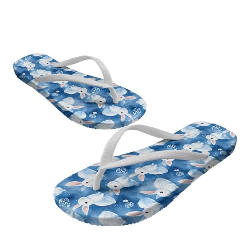 Ocwfudsx Chanclas mujer sandalias suaves ligeras sandalias mujer antideslizante para playa piscina baño tobogán diapositivas planas,zapatos correa blanca, Conejo, 42 EU