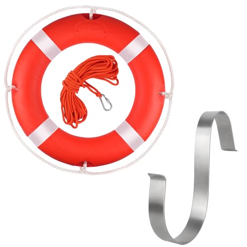 28" Life Ring, Boat Safety Throw Rings,Life Buoy with Reflective Tape & Grab Lines,Orange Life Preserver Rings Life Saving Ring,Include Water Floating Life Saving Rope and S-Hook Holder