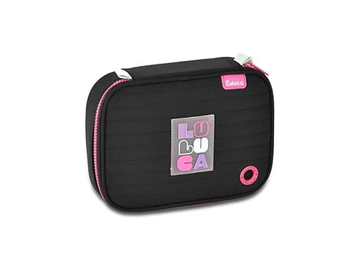 Kit Mochila Luluca Costas Escolar Lancheira E Estojo Chaveiro Juvenil Infantil 2025 LU24600 (PRETO)