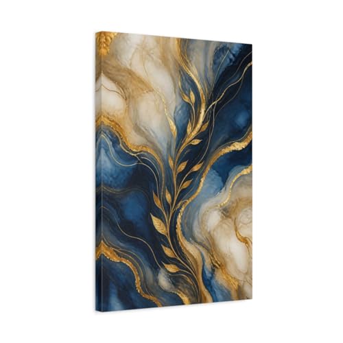 Canvas Print Abstract Gold Leaves Blue tableau moderne 40x60 cm pour salon