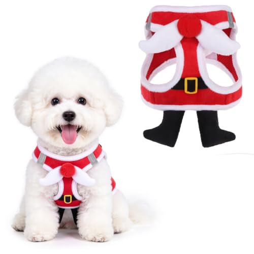 PUPTECK Christmas Dog Harness for Puppy and Small Sized Dogs, Step-in No Pull Soft Mesh Vest Harness for Cats Small Pets Walking, Pink Strawberry, Red XS