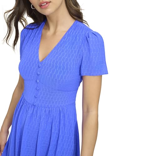Image of DKNY Women's Short Sleeve V-Neck Midi Dress Straight Hem Dress