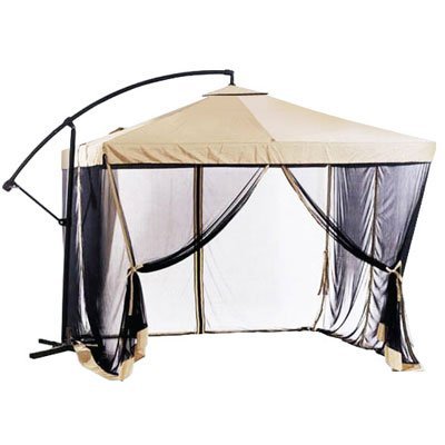 apontus offset tan patio umbrella instant gazebo with mesh netting Apontus Offset Patio Umbrella Mesh Netting 9 X 9 Tan