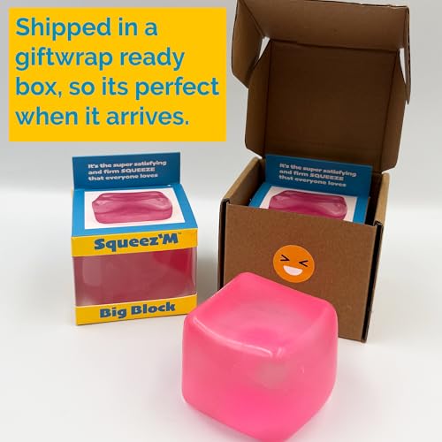 Image of Original Big Block Premium Stress Cube, Pink Squishy Fidget Toy, Adults | Non-toxic ASTM certified, US family-owned, easy replacement, jumbo pink sensory squeeze cube, stress relief