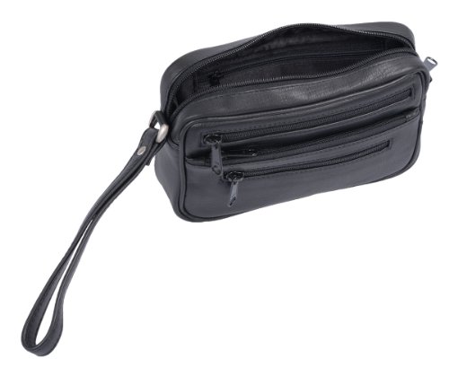 AVANCO Leder Handgelenktasche für Männer aus Rindleder (126D) Herrentasche echtes Leder Tasche Bag Neu, Schwarz, Einheitsgröße