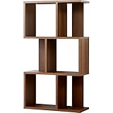 ワイエムワールド 本棚 収納ラック ディスプレイラック スリム 木製 S字 3段 幅59 奥行24 高さ104 ウォールナット 00-166