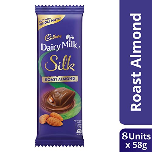 Image of Cadbury Dairy Milk Silk Fruit and Nut Chocolate Bar, 137g (Pack of 3) & Dairy Milk Silk Roast Almond with Whole Nuts Chocolate Bar, 58g - Pack of 8