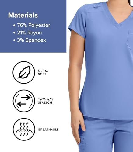 Image of Med Couture Women's V-Neck Scrub Top, Modern Fit Tuck-in Top with Stretchy Rib-Knit Shoulders and Chest Pocket - MC7448
