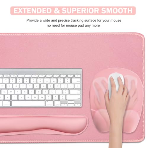 WB WEIRDBEAST Keyboard Wrist Rest Large Mouse Pad Wrist Support for Computer, 4 in 1 Memory Foam Keyboard Pad Desk Mat Ergonomic Hand Rest Wrist Cushion for Home Office Gaming-Pink - Thumbnail 3