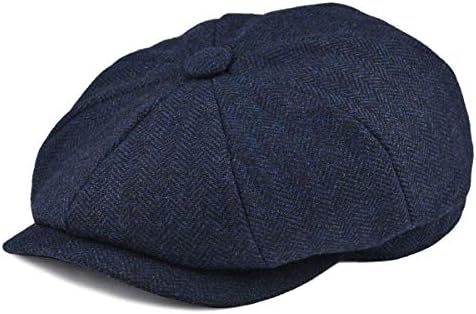 BOTVELA Men's 8 Panel Wool Blend Newsboy Flat Cap Herringbone Tweed Hat