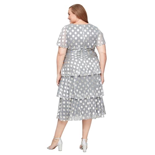 Image of S.L. Fashions Women's Short Sleeve Tea Length V-Neck Mother of The Bride Dress with Ruched Waist, Wedding Guest (Plus Size)