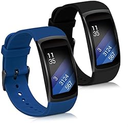 Cargador Original Samsung Gear Fit 2 kwmobile Pulsera Compatible con Samsung Gear Fit2 / Gear Fit 2 Pro Correa - 2X Correas de Silicona Flexible - Tamaño Ajustable - Azul Oscuro/Negro