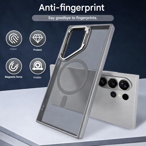 Image of DIZORO Compatible with Samsung Galaxy S26 Ultra 5g Case, Compatible with Wireless Charging, with Camera Stand, Military Grade Drop Tested,Translucent Hard Back Soft Edge Back Cover (Titanium)