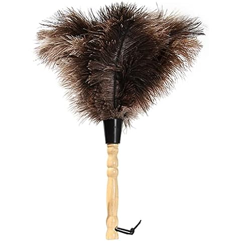 iHUFeather Ostrich Feather Duster 14 inch Feather Duster Fluffy Natural Genuine Ostrich Feathers with Wooden Handle and Eco-Friendly Reusable Handheld Ostrich Feather Duster for Cleaning Supplies Cover