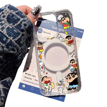 Jetyon iPhone 16 pro max 用 ケース Magsafe対応 クレヨンしんちゃん 透明携帯ケース 黄ばみ・色褪せなし 可愛いデザインでスマホ保護