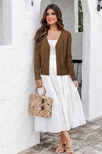 Image of Arach&Cloz Women's Soft Cropped Cardigan Casual Lightweight Shrug Sweater Tops