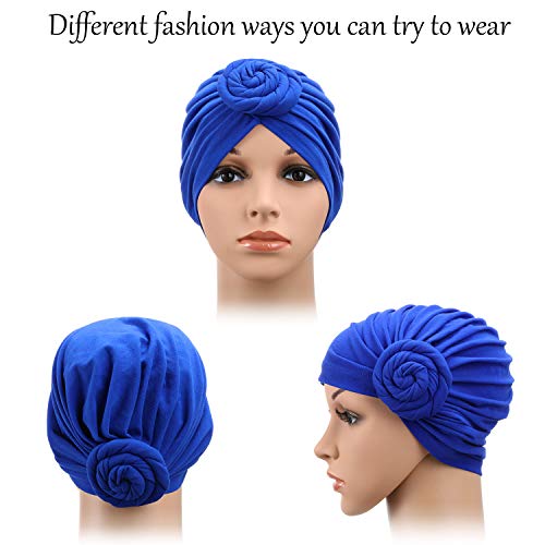 6 Pieces Women African Turban Flower Knot Pre-Tied Bonnet Beanie Cap Headwrap (Simple Patterns) #TOP1