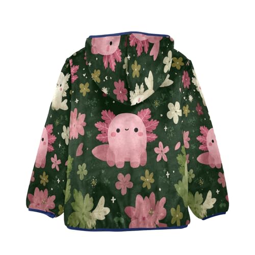 Cute Axolotl with Flowers Toddler Fleece Jacket Girl Boys Hooded Fleece Jacket Coat Warm Outwear Zip-up 3-10T2