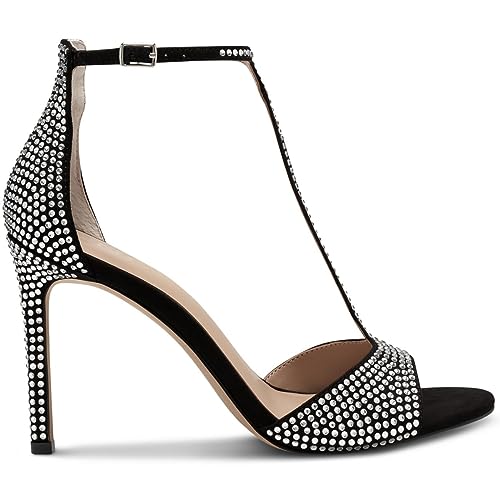 INC Womens Firah Rhinestone T-Strap Heels Black 7.5 Medium (B,M)2