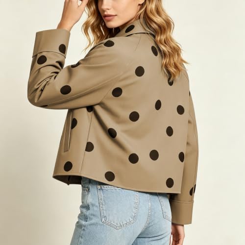 Cropped Jacket Women Polka Dot Collared Button Front Casual Fall Outerwear - image 7