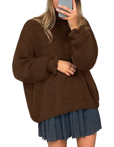 ZESICA Women's Turtleneck Sweaters Dressy Casual Oversized Long Sleeve Knitted Chunky Pullover Sweater Jumper Tops