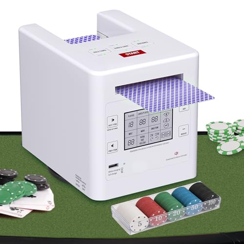 NEWTRY Automatic Card Dealer with Poker Chips, Card Dealer Machine with 3 Rotation Modes, 4 Decks Card Dealing Machine for Blackjack Texas Holdem & Casino Games, Type-c Rechargeable