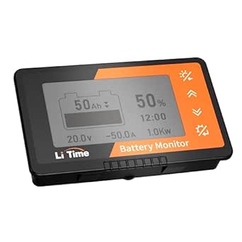LiTime 500A Battery Monitor with Shunt, 8V-120V LCD Backlight Screen, Buzzer Alarm for RV, Motorcycle, Solar Panel