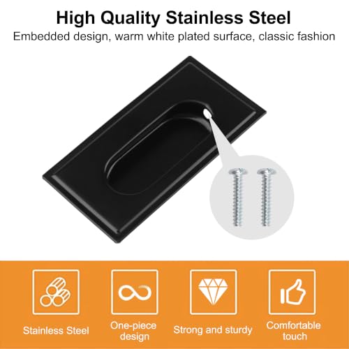 Image of MOROBOR 8 PCS Recessed Cabinet Handles, Matte Black Square Embedded Pull Handles, Stainless Steel Flush Concealed Knob with Screws for Wardrobe Drawer Sliding Door