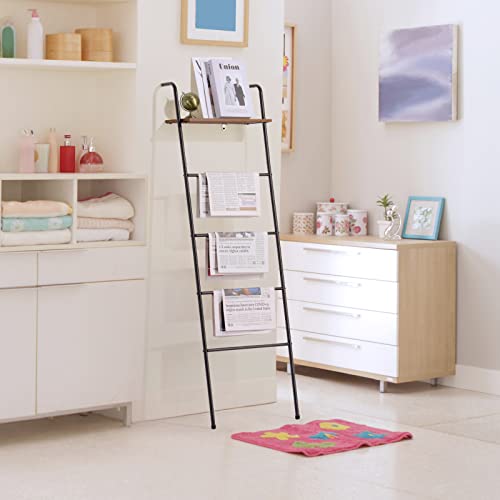 Escalera de manta de 5 capas de metal negro rústico con estante decorativo de pared 4