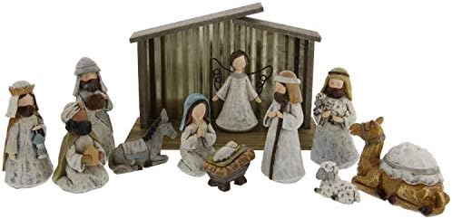 burton+BURTON 12 Piece Nativity Set, A King is Born Scene - Premium Rustic Nativity Set Includes 11 Resin Figurines Including Baby Jesus, Mary and Joseph - Ideal for Christmas Decor
