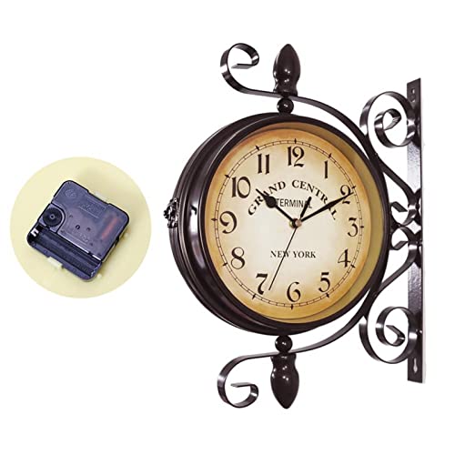 Horloge double face vintage rétro avec mécanisme silencieux en fer forgé noir