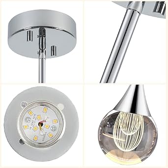 Crystal Pendant Light - Elegant LED Chandeliers Ceiling Fixture for Kitchen Islands, Dining Rooms, Bedroom, and Bar - Adjustable Height Raindrop Light, Silver Finish [Energy Class G]
