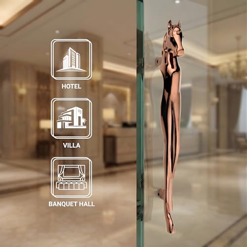 Image of GLOXY Premium Rose Gold 12 inch Horse Shaped Main Door Handle with 8 inch Hole-to-Hole Spacing - Decorative Push & Pull Aluminium Wooden & Glass Doors Handles for Homes, Restaurants & Offices - Pack of 1