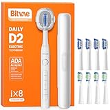 Bitvae Ultrasonic Electric Toothbrush for Adults and Kids, ADA Accepted Travel Electric Toothbrush with Rechargeable 60-Day Battery Life, 8 Toothbrush Heads, 5 Modes, Toothbrush Holder, Frost White