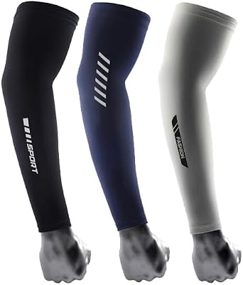 Mealah 3 Pairs UV Sun Protection Arm Sleeves for Men Women - Compression Sun Sleeves Sports for Outdoor