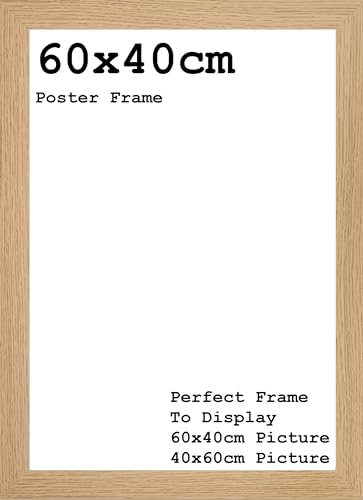 60x40cm Poster Frames - 60x40cm Picture Frame - Wooden Effect Picture Frames- 60x40cm Frame Wall Gallery Living Room Poster Picture Frame With Styrene Shatterproof Perspex Sheets (Oak)