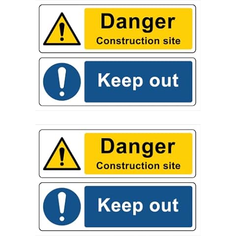 The Signal Range Pack of 2 signs 300mm x 200mm x 3mm with rounded corners - Danger construction site Keep out (with brass eyelets) Cover