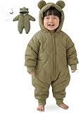 [ジェンマプラス] 【2025年改良モデル】 ベビー服 ジャンプスーツ 防寒着 アウター 【ふわもこｘ軽量】 赤ちゃん ベビー 男の子 女の子 新生児 カバーオール 中綿入り ダウンジャケット ダウンロンパース ロンパース 着ぐるみ くま 可愛い 暖かい 軽い 冬 カーキグリーン 66 【国内品質認証品】